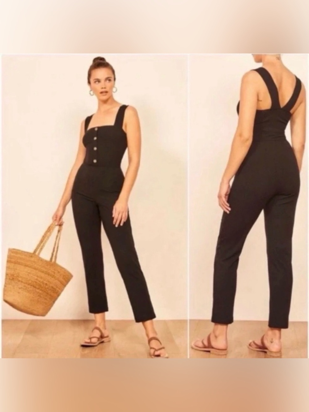 NWOT Reformation Landry Jumpsuit Black Ribbed Size S